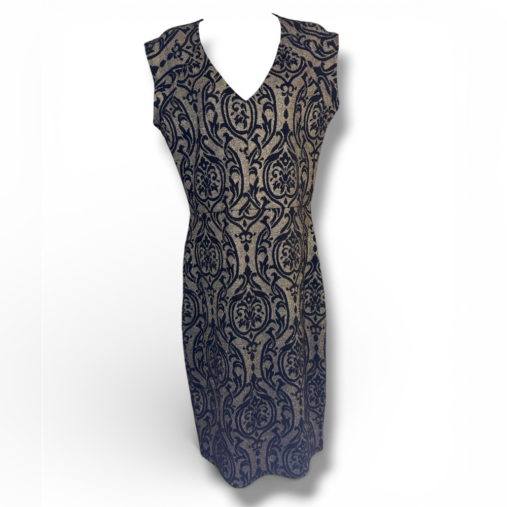 Paper Moon Black Gold Metallic Brocade Sheath Dress M